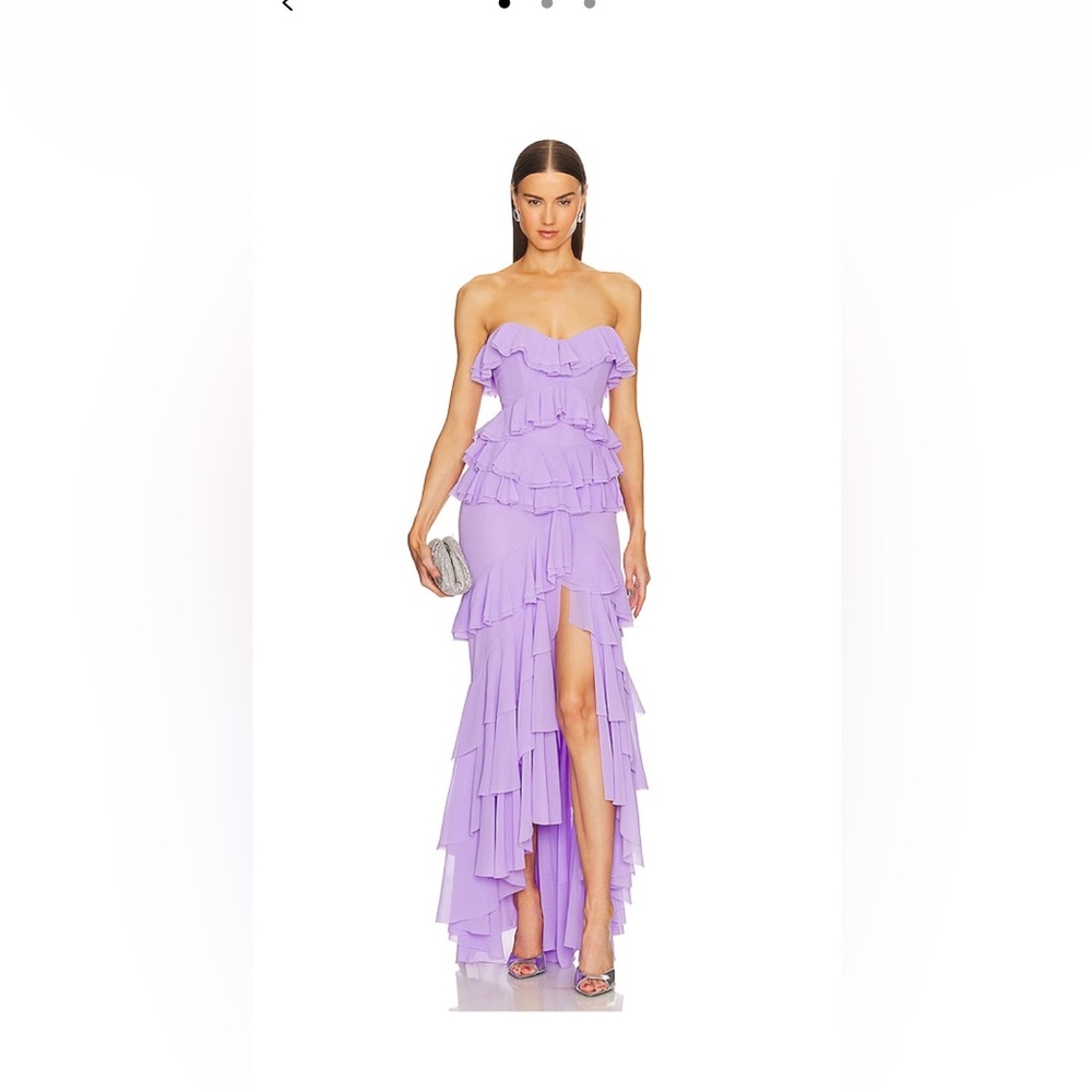 Michael Costello Oleksandra Lavender Strapless Ruffle Dress